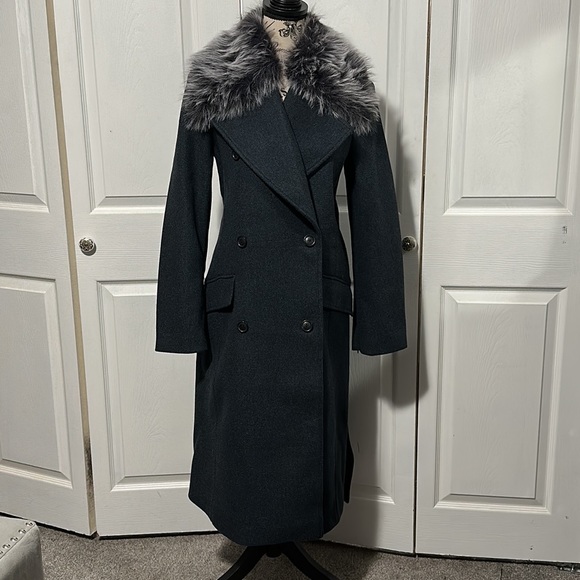 Banana Republic Removable Faux Fur Collar Coat “Blue Heather” - Picture 2 of 13
